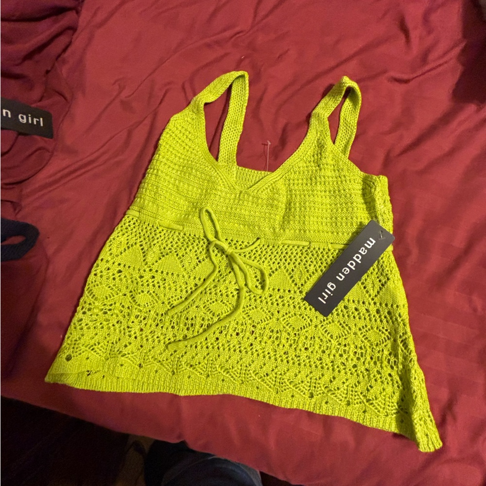 Madden Girl Neon Yellow Crochet Tie-Front Tank